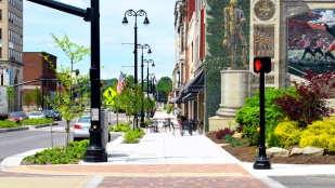 Pedestrian sidewalk along the newly renovated Lincoln Way Corridor in downtown Massillon, Ohio