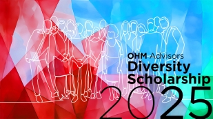 Graphic representing the OHM Advisors Scholarship, which announced 14 winners for 2025