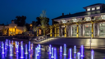 Hilliard, Ohio’s First Responders Park includes a plaza that lights up at night.