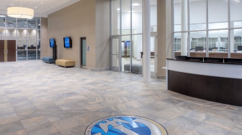 Light and welcoming lobby of Westland's energy efficient City Hall. 