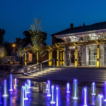 Hilliard, Ohio’s First Responders Park includes a plaza that lights up at night.