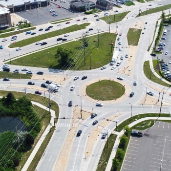 The Northwestern Connector Triangle project's high-volume, multi-lane roundabout.