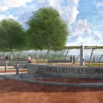 A sketch of the Ohio Riverfront Park in Downtown Marietta, as part of the historic vision and plan.