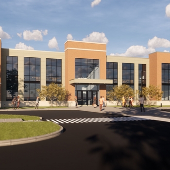 Exterior rendering view of the newly designed Jerome Middle School in Dublin, OH.