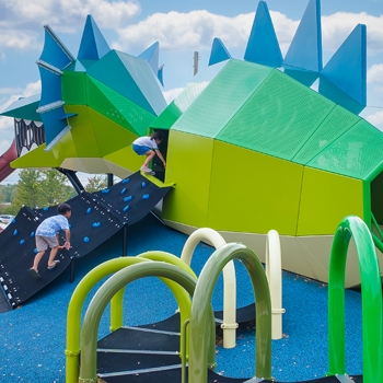 Dragon themed pocket park located in Lake Orion, MI