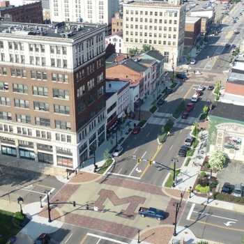 Aerial view of the newly renovated Lincoln Way corridor in Massillon, Ohio