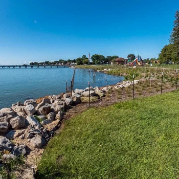 The newly restored Brandenburg Park shoreline in Chesterfield Township, MI