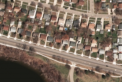 Aerial of Grove Road in Washtenaw County, after OHM Advisors worked with WCRC on emergency stabilization.