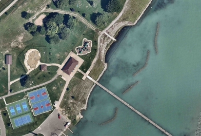Aerial view of the newly restored Brandenburg Park shoreline