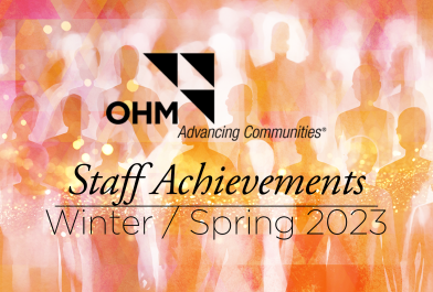 OHM Advisors branded header graphic representing recent staff achievements