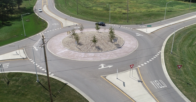 The new single-lane roundabout at Norton and Johnson Road in Franklin County, OH