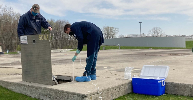 Sampling at site for Walled Lake Novi PFAS Evaluation