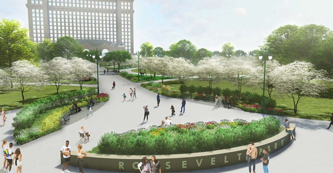 Rendering of Roosevelt Park entrance redesign