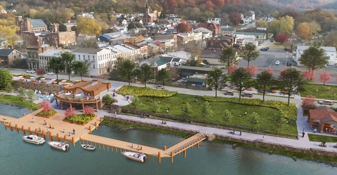 Birds-eye view of the proposed dock and walkway in downtown Ripley.