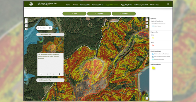 Screenshot of a full color map on the website built for the Polk County Chamber