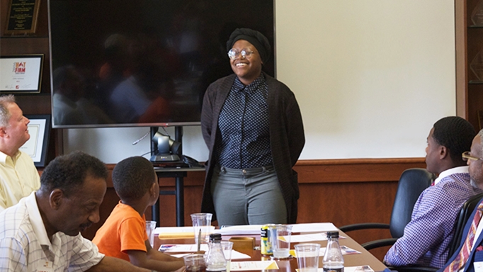 A winner is recognized at the Diversity Scholarship Awards Ceremony.