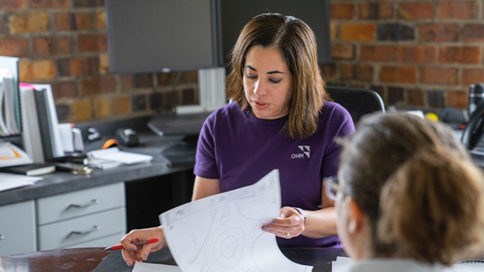 A diverse team works together on designing a roundabout.